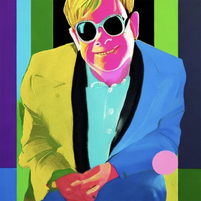 Elton John in the style of David Hockney     9